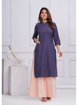 Meeranshi - Navy Blue Solid Straight Kurta