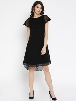 RARE - Women Black Solid Layered A-line Dress