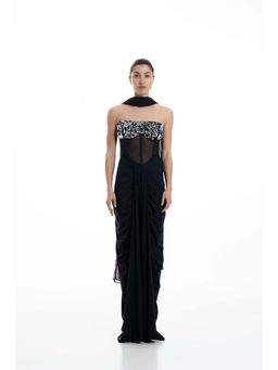 SOTBELLA - Midnight Corseted Drape Dress With Dupatta (Set of 2)