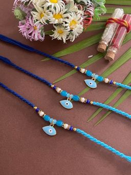 Digital Dress Room - Unique Designer Rakhi Blue Evil Eye Charm Beads Thread Rakhi (Pack of 3)