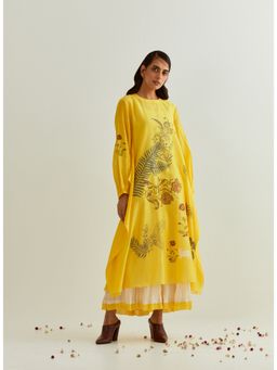 PRAMA By Pratima Pandey - Printed Chanderi Yellow Kurta with Inner (Set of 2)