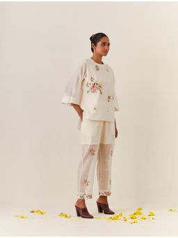 PRAMA By Pratima Pandey - Floral Chanderi Ivory Co-Ord (Set of 2)