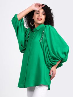 GAGAN VOHRA - Green Collar Neck Embellished Shirt
