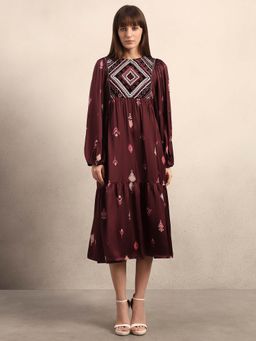 VERO MODA - Embroidered Printed Midi Dress