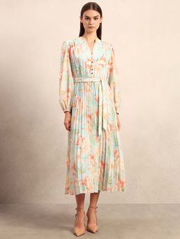VERO MODA - Floral Pleated Belted Dress with Belt