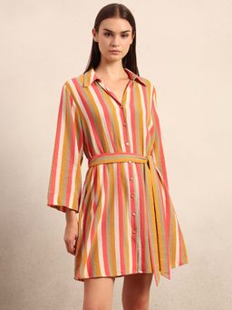VERO MODA - Striped Belted Midi Dress with Belt