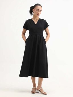 RAREISM - Solid Midi Dress with Belt