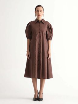 RAREISM - Brown Printed A-Line Midi Dress