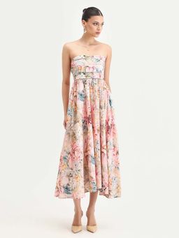 RAREISM - Floral Print Fit and Flare Tube Midi Dress