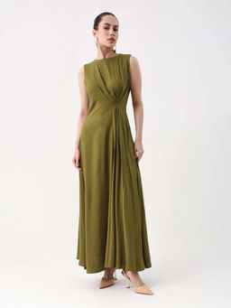 RAREISM - Solid Maxi Dress with Pleat Detailing