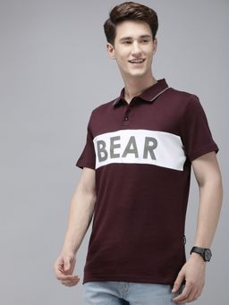 The Bear House - Ardor Edition Men Maroon Slim Fit Polo Collar Cotton T-shirt