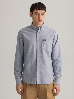 GANT - Men Blue Solid Regular Fit Shirt