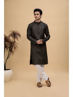 NEUDIS - Men Black Printed Cotton Long Kurta (Set of 2)