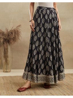 Fabindia - Women Black Floral Printed Cotton Ghera Skirt