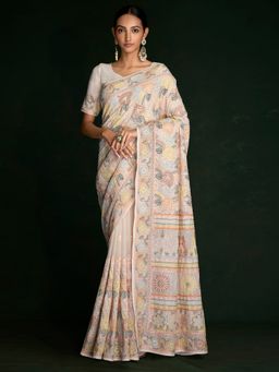 Odette - Designer Multicolor Georgette Embroidered Saree with Unstitched Blouse