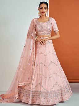 Odette - Stunning Pink Georgette Semi Stitched Lehenga With Unstitched Blouse (Set of 3)