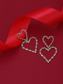 Carlton London - Premium Gold Toned Cubic Zirconia Studded Gold-Plated Heart Shaped Drop Earrings