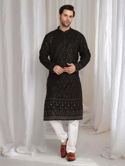 Aham-Vayam - Black Mehfil Embroidered Kurta