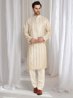 Aham-Vayam - Rajaji Gold Thread Embroidered Kurta With Dupatta