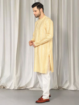 Aham-Vayam - Yellow Harshollas Embroidered Kurta With Back Elastic Pants