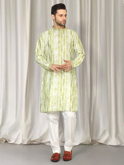 Aham-Vayam - Green Prajwal Tie Dye Embroidered Kurta With Back Elastic Pants
