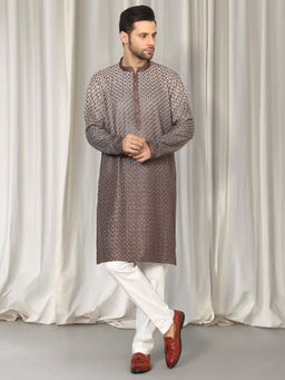 Aham-Vayam - Brown Rajmani Ombre Embroidered Kurta and Pant