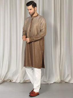 Aham-Vayam - Brown Rajmani Ombre Embroidered Kurta and Pant