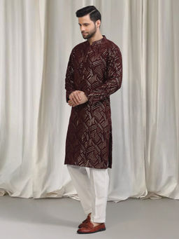 Aham-Vayam - Cream Phool Bahaar Embroidered Kurta With Back Elastic Pants And Dupatta