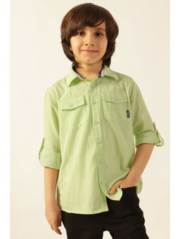 One Friday - Green Polyester Full Sleeves Collar Neck Stripes 1 Shirt