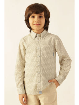One Friday - Beige Cotton Full Sleeves Collar Neck Printed 1 Shirt