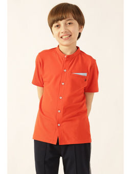 One Friday - Orange Cotton Half Sleeves Mandarin Neck Solid/Plain 1 Shirt