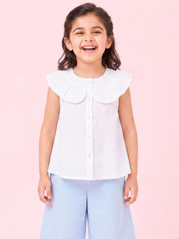 Campana - White Cotton Sleeveless Round Neck Solid/Plain 1 Top