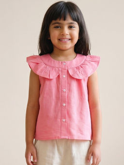 Campana - Pink Cotton Sleeveless Round Neck Solid/Plain 1 Top
