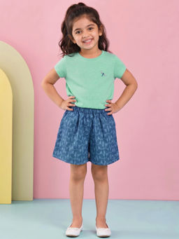 Campana - Green Cotton Half Sleeves Round Neck Solid/Plain 1 T-shirt , 1 Shorts