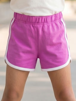 Campana - Girls Pure Cotton Contrast Detail Solid Shorts - Dark Pink