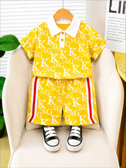 Googo Gaaga - Boys Yellow KING All-Over Print Polo T-Shirt With Shorts