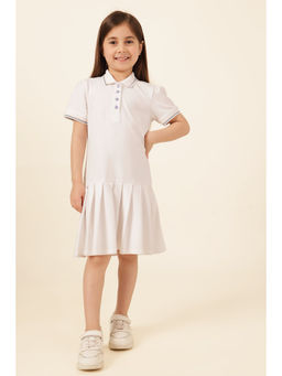 One Friday - Off White Cotton Half Sleeves Solid/Plain Knee Length Dress