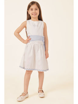 One Friday - Off White Cotton Sleeveless Solid/Plain Knee Length Dress