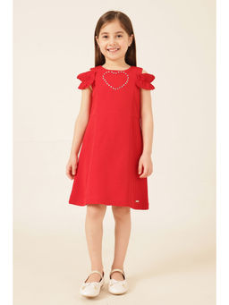 One Friday - Red Polyester Cap Solid/Plain Knee Length Dress