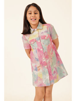 One Friday - Multi-Color Cotton Half Sleeves Tie & Dye Mini Dress