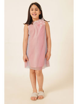 One Friday - Multi-Color Polyester Sleeveless Self Design Knee Length Dress