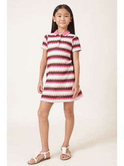 One Friday - Multi-Color Polyester Half Sleeves Stripes Knee Length Dress