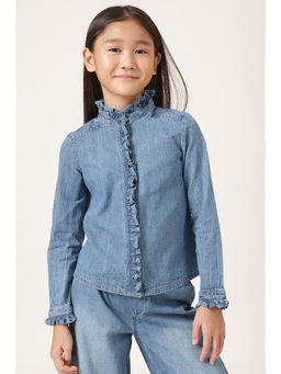 One Friday - Blue Cotton Full Sleeves Mandarin Neck Solid/Plain 1 Shirt
