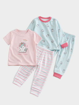Keebee Organics - Multi-Color Organic Cotton Crew Neck Tops With Pyjama ( Pack Of 2 )