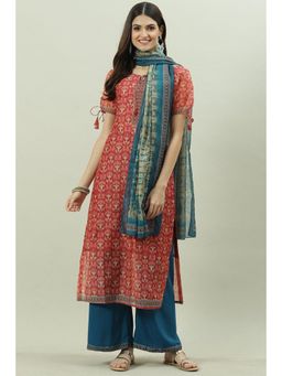 Biba - Pink Cotton Silk Unstitched Suit (Set of 3)