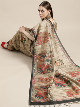 Sareemall - Beige Festive Wear Art Silk Printed Saree With Unstitched Blouse with Unstitched