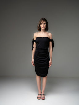 SOTBELLA - Black Tie-Sleeve Ruched Dress