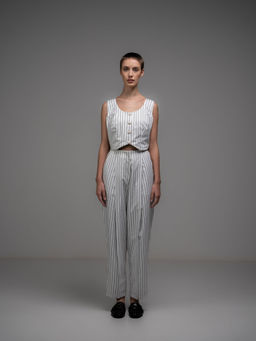 SOTBELLA - Chiq Striped Workwear Top And Pants (Set Of 2)