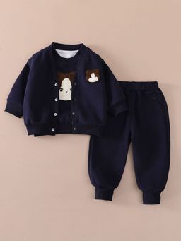 Hopscotch - Boys Navy Blue Embroidered Joggers with Sweatshirt & Jacket