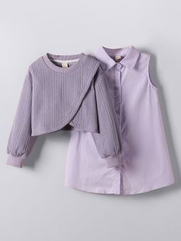 Hopscotch - Girls Purple Classic Prep Ensemble Casual Knee Length Dress with Shrug